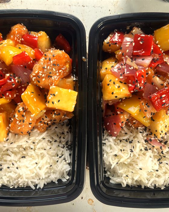 Sweet and sour chicken, twin trays