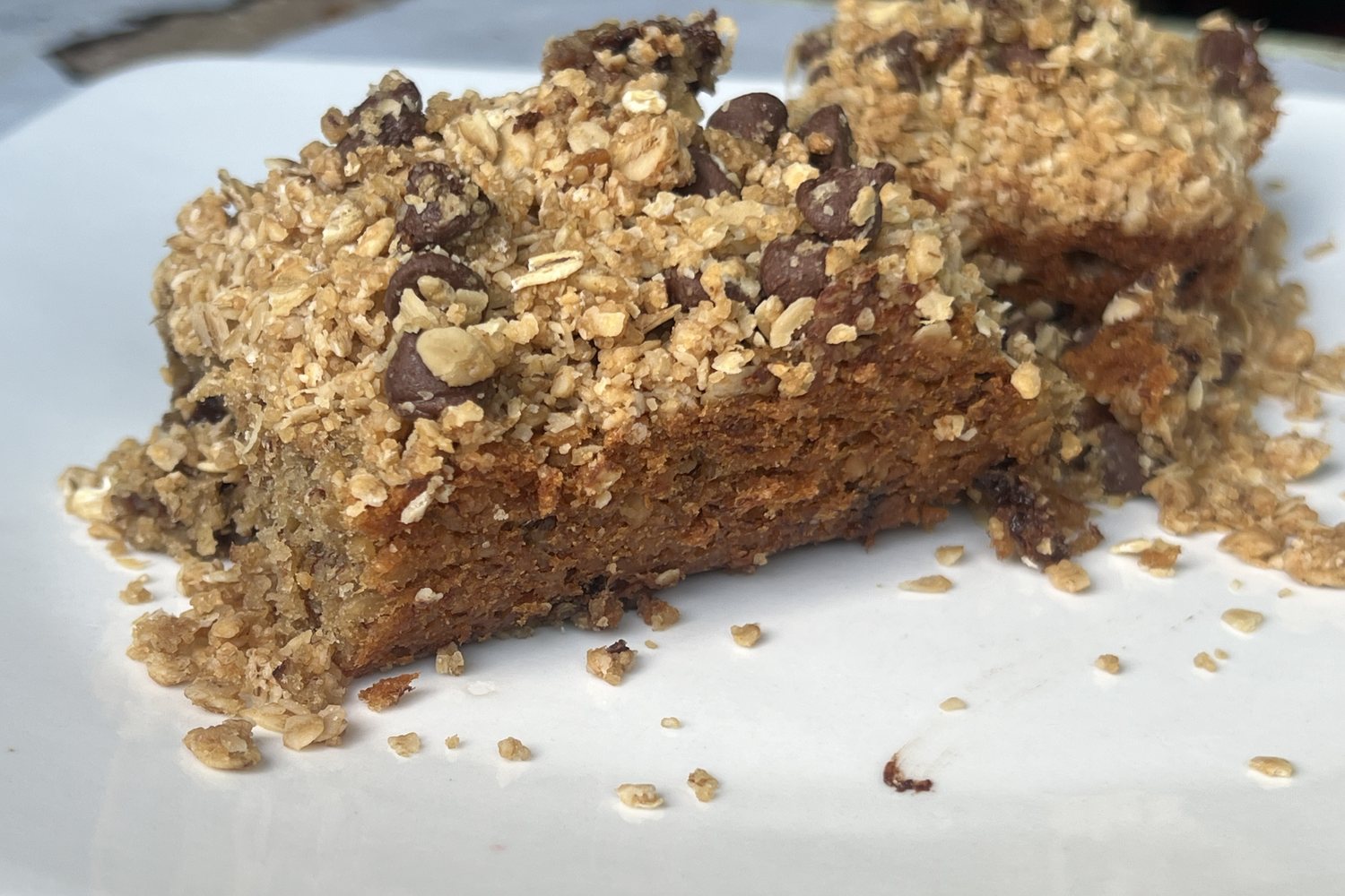 Megan Bars, cut through to show the oats and chocolate